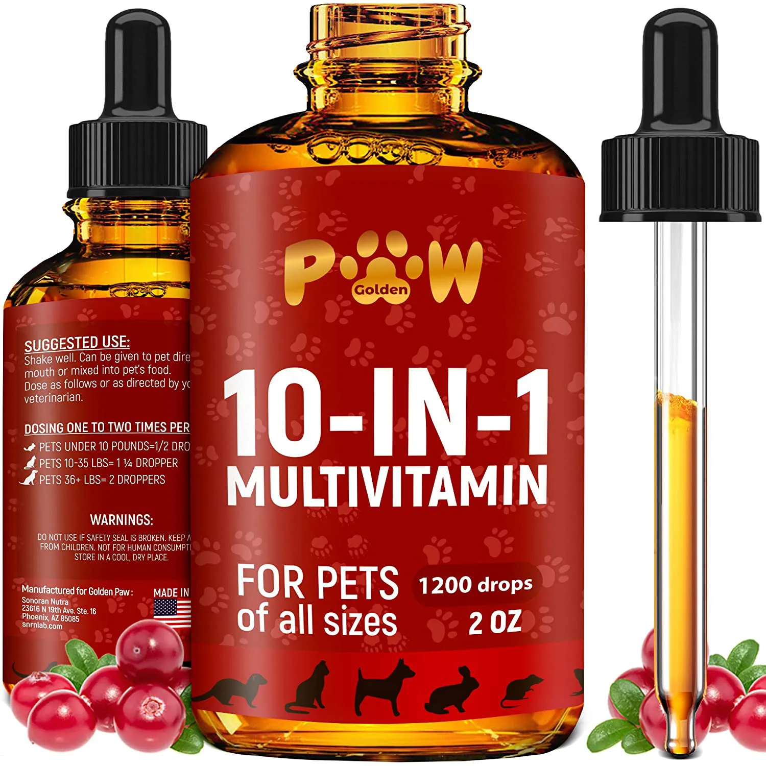 10 In 1 Cat & Dog Multivitamin - Hip & Joint Vitamins For Dogs   Vitamins C, D, B1-12 - Cranberry Supplement For Dogs & Cat Vitamins - Bladder, Kidney, Skin, Joint Support - Glucosamine Dog Supplement