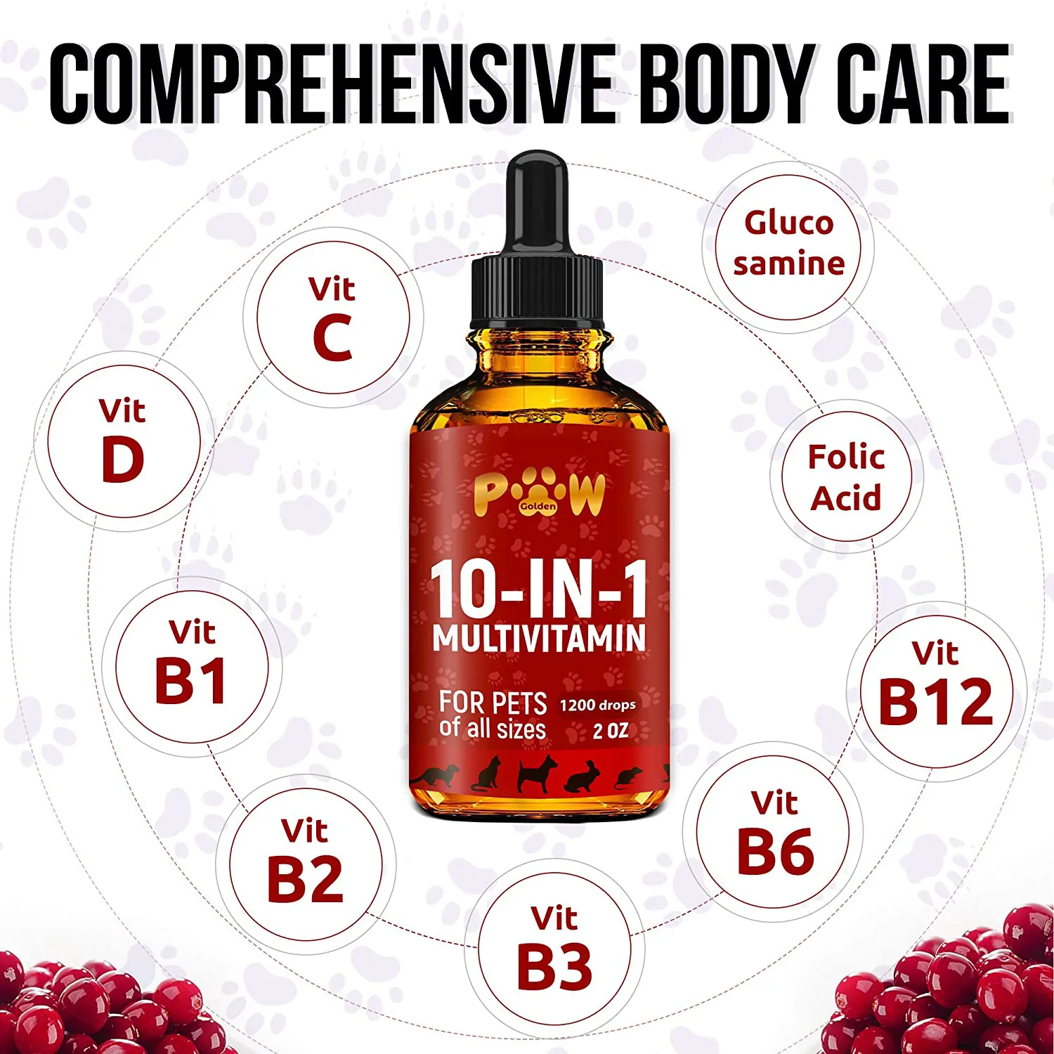 10 In 1 Cat & Dog Multivitamin - Hip & Joint Vitamins For Dogs   Vitamins C, D, B1-12 - Cranberry Supplement For Dogs & Cat Vitamins - Bladder, Kidney, Skin, Joint Support - Glucosamine Dog Supplement