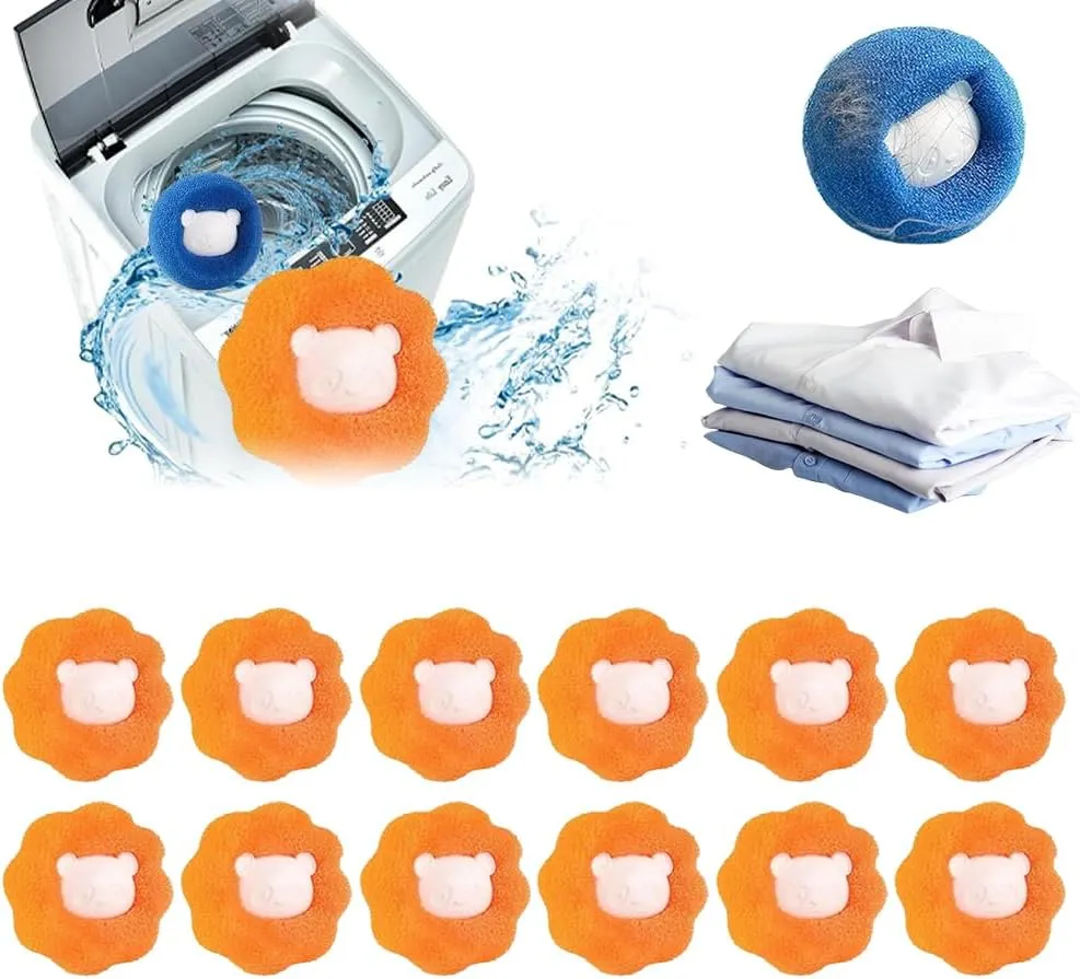 12 PCS Floating Hair Filtering Mesh Removal, 2025 Upgraded Laundry Pet Hair Catcher Pet Lint Removers, Reusable Washing Machine Hair Filter Cleaning, Mesh Bag Pet Dog Cat Hair Removers (Orange)