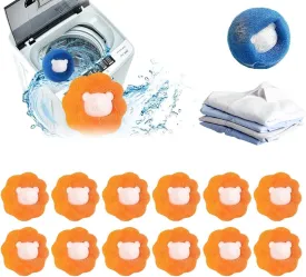 12 PCS Floating Hair Filtering Mesh Removal, 2025 Upgraded Laundry Pet Hair Catcher Pet Lint Removers, Reusable Washing Machine Hair Filter Cleaning, Mesh Bag Pet Dog Cat Hair Removers (Orange)