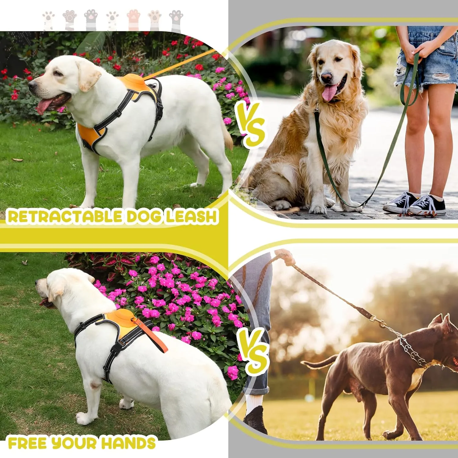 2-in-1 No Pull Dog Harness & Retractable Leash - Large Dog Harness with Auto-Lock, Reflective & Adjustable