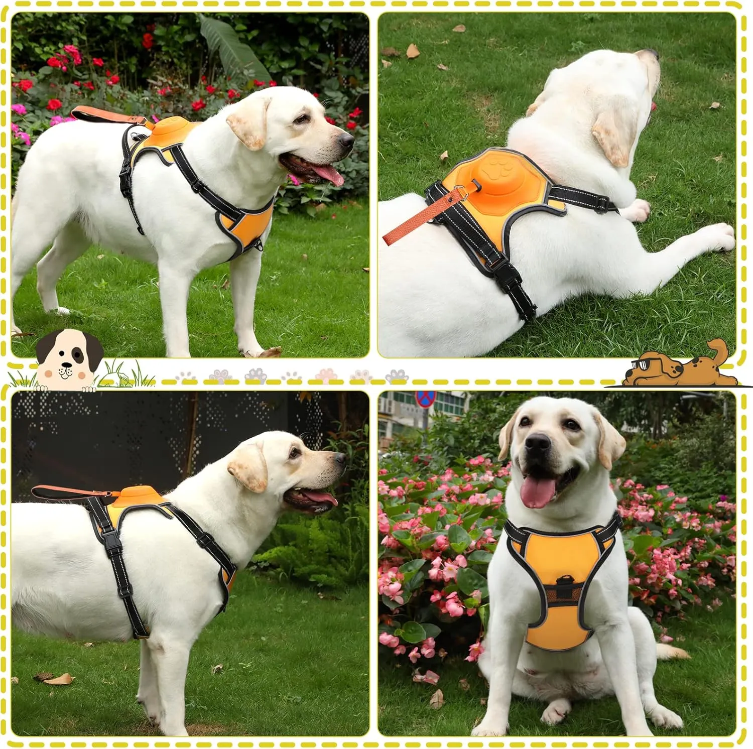 2-in-1 No Pull Dog Harness & Retractable Leash - Large Dog Harness with Auto-Lock, Reflective & Adjustable