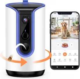 2K Pet Camera Security Dogs Camera, On-Device AI Tracking and Pet Monitoring, 360 View, with Treat Dispenser, Local Storage, 2-Way Audio, Phone App, Motion Alert