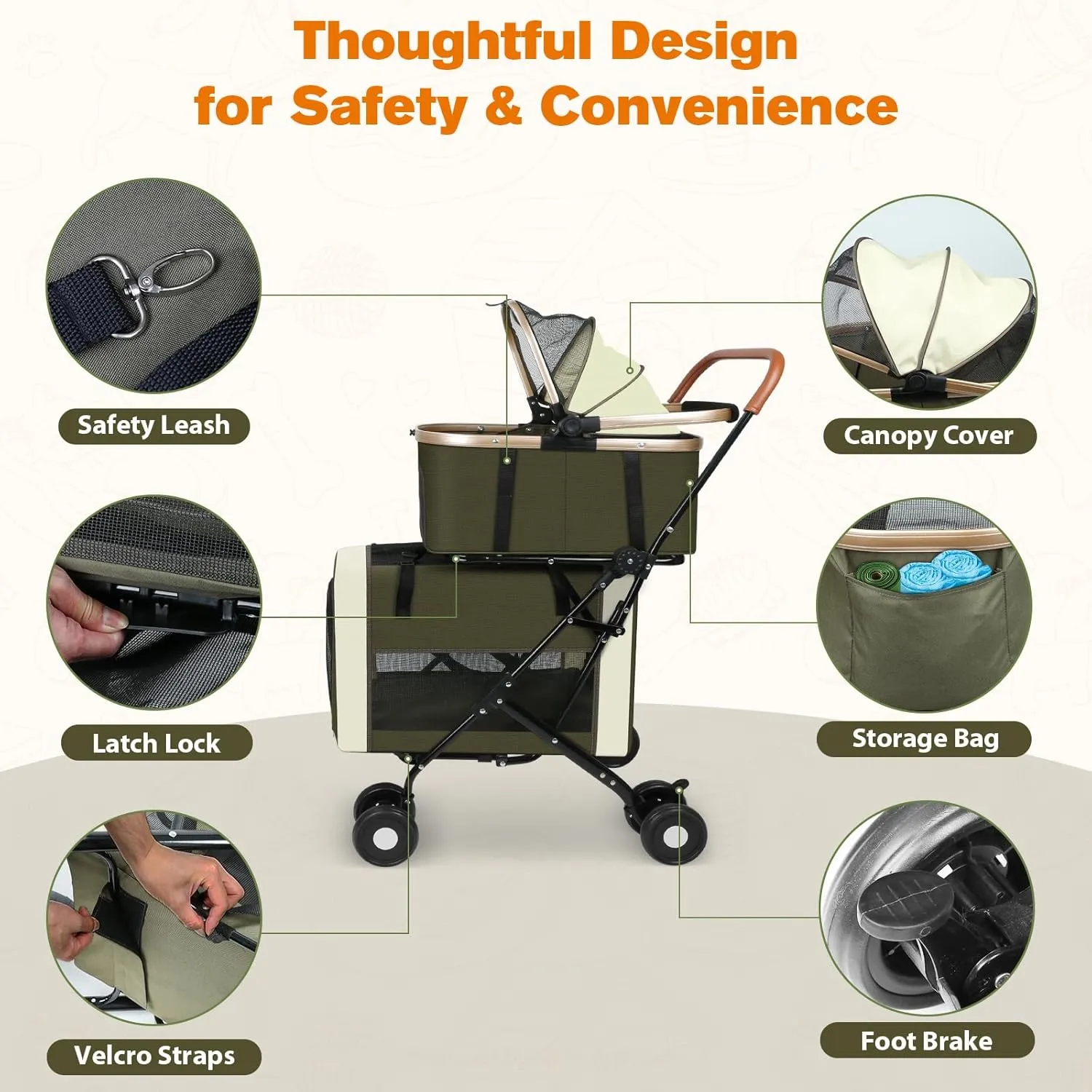 3-in-1 Dog & Cat Stroller with Dual Detachable Carriers  Foldable Pet Stroller for Small & Medium Dogs up to 77 lbs, Travel-Friendly Carrier for Car Use, All-Terrain Wheels & Safety Features