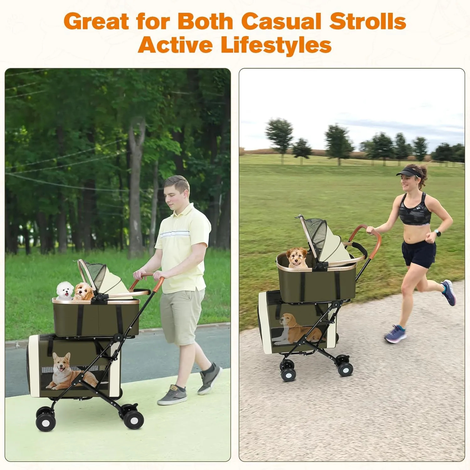 3-in-1 Dog & Cat Stroller with Dual Detachable Carriers  Foldable Pet Stroller for Small & Medium Dogs up to 77 lbs, Travel-Friendly Carrier for Car Use, All-Terrain Wheels & Safety Features