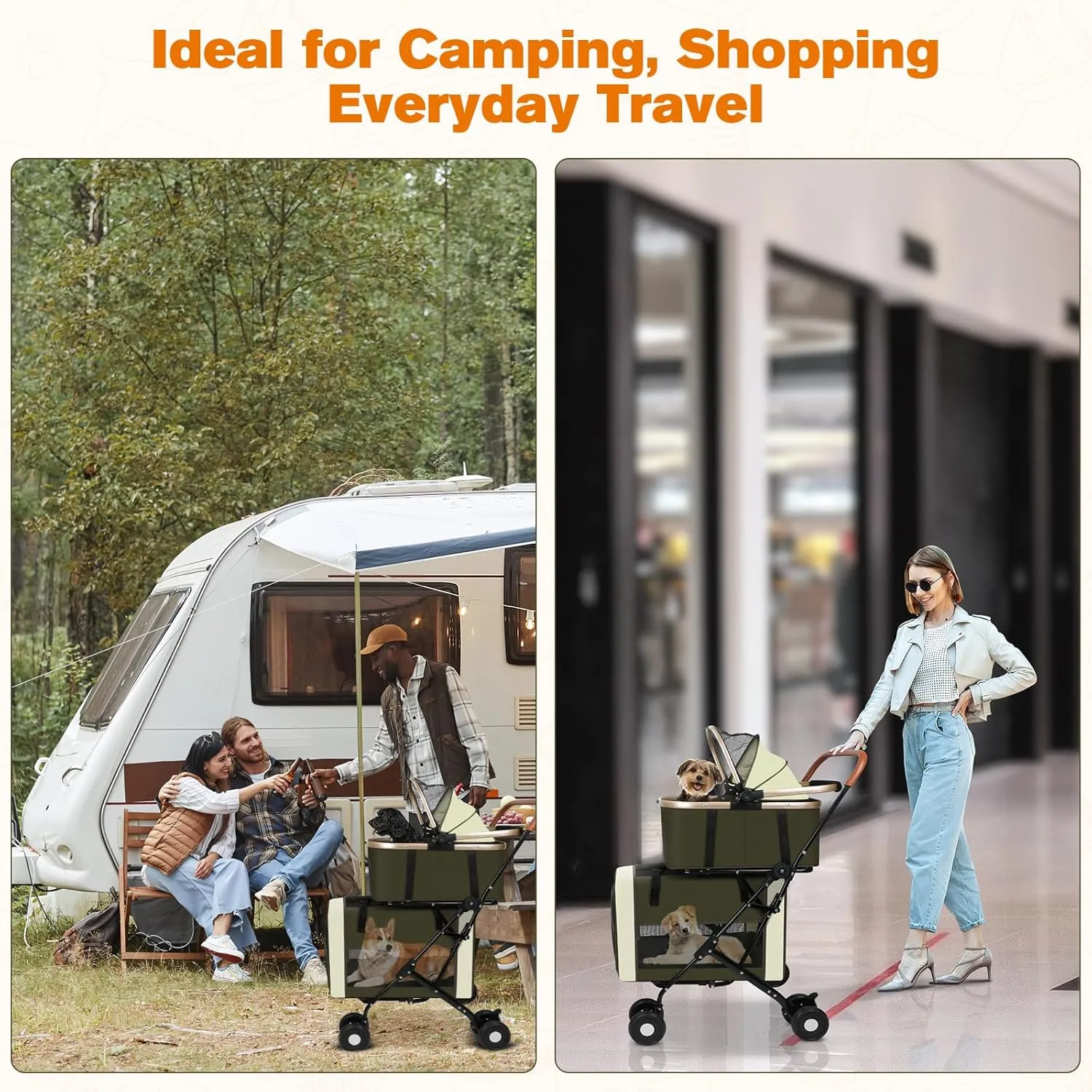 3-in-1 Dog & Cat Stroller with Dual Detachable Carriers  Foldable Pet Stroller for Small & Medium Dogs up to 77 lbs, Travel-Friendly Carrier for Car Use, All-Terrain Wheels & Safety Features