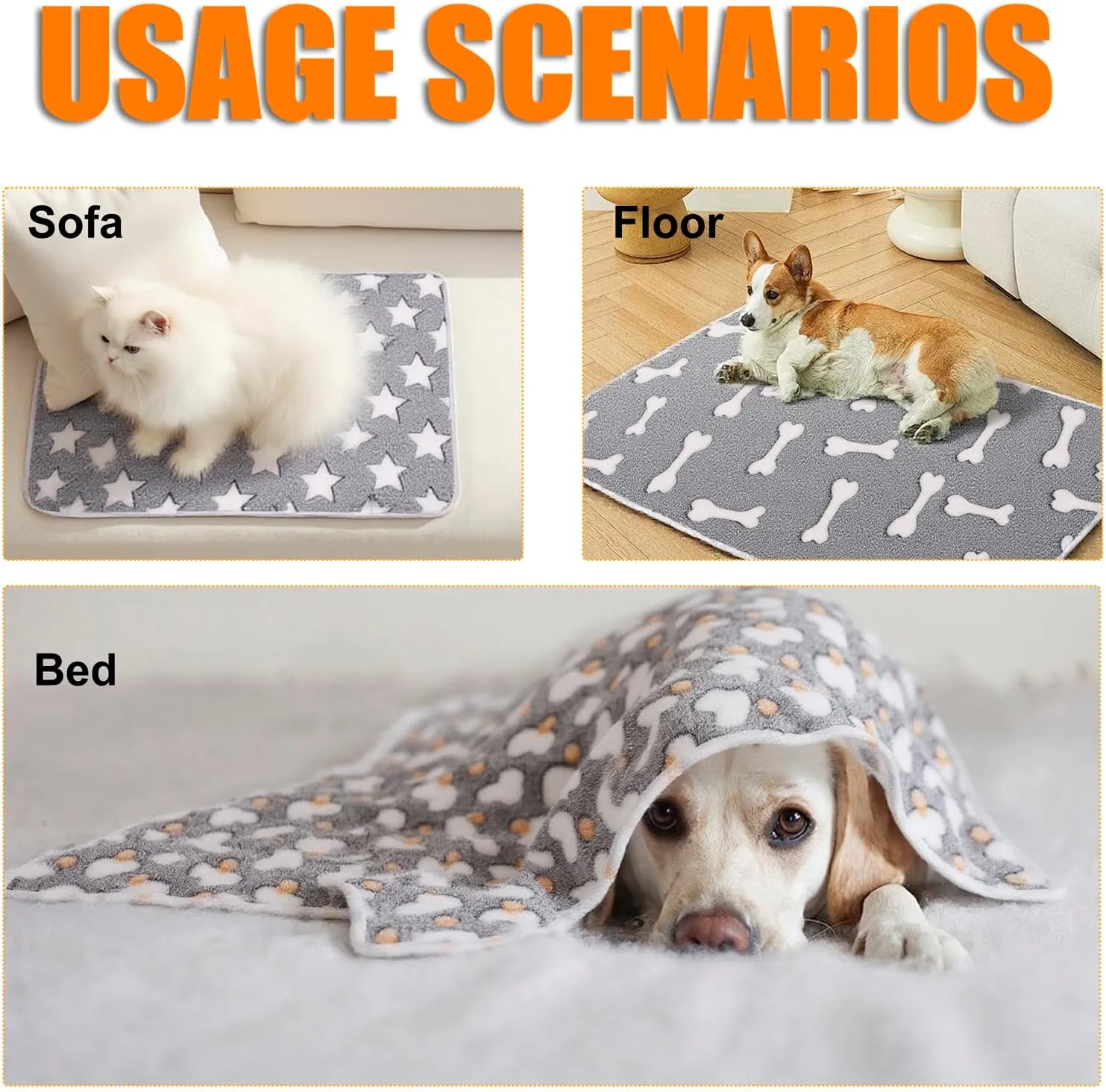 3 Pack Cat and Dog Blanket Soft & Warm Fleece Flannel Pet Blanket, Great Pet Throw Sleep Mat for Puppy Cats Small Dogs Cute Star/Love/Bone (Small 23" x 15")