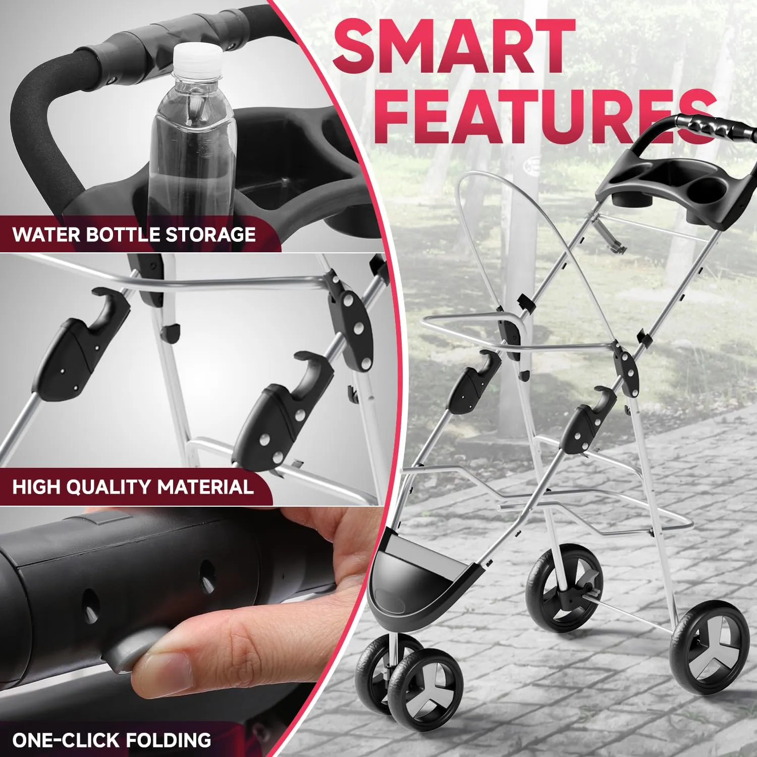 3-Wheel Foldable Dog Stroller with Weather Cover, Storage Basket & Cup Holderss - Lightweight Pet Stroller for Small/Medium Dogs & Cats, CAAP-DGS-A78-BK