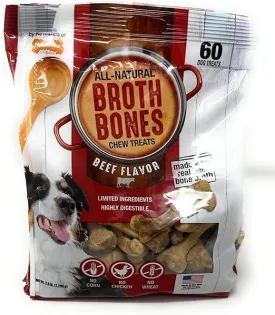 All-Natural Beef Broth Bones Dog Chew Treats. 60 CT, Net Wt.2.6lbs.(1200g) -Limited Ingredients Highly Digestible, No Corn, No Chicken, No Wheat.