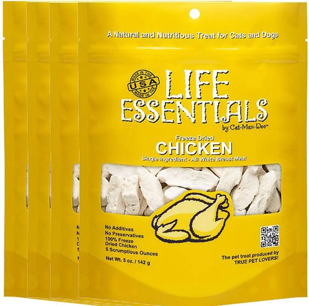 All-Natural Freeze Dried Chicken Treats for Dogs & Cats Free of Grains, Fillers, Additives and Preservatives Proudly Made in the USA - 4 Pack (5 oz. Bag)