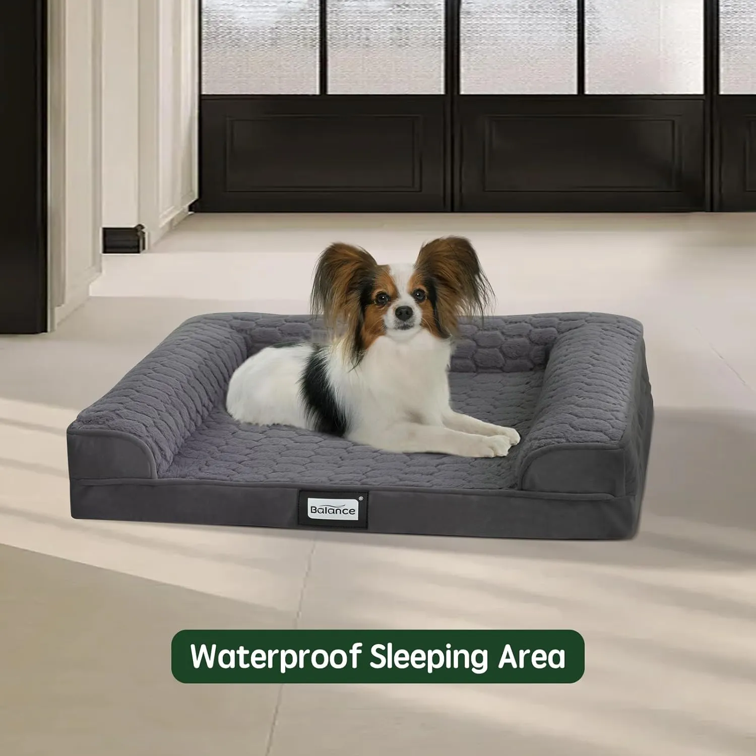 BALANCE Orthopedic Dog Bed, Egg Crate Foam Dog Couch for Pet Sleeping, Pet Sofa with Removable Washable Cover & Waterproof Lining, Comfy Dogs Bed for Small Dogs, Grey