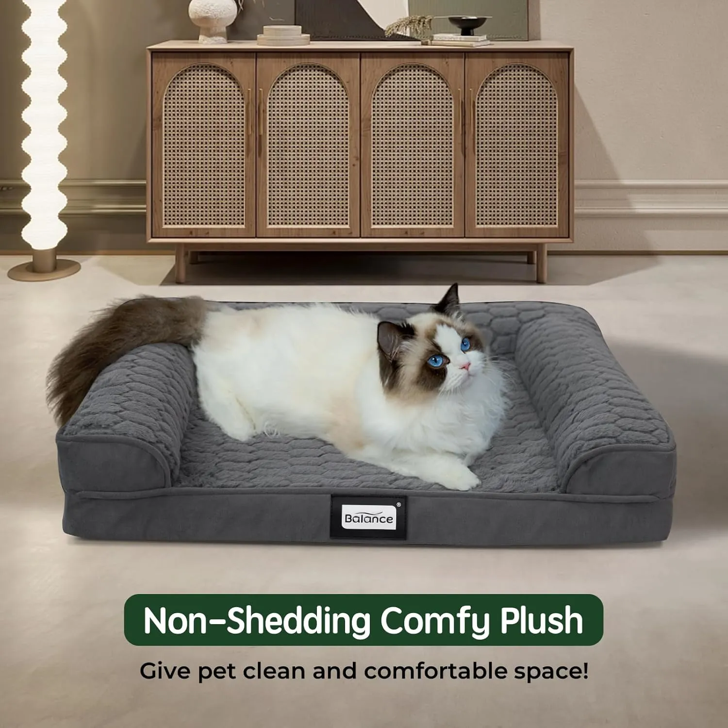 BALANCE Orthopedic Dog Bed, Egg Crate Foam Dog Couch for Pet Sleeping, Pet Sofa with Removable Washable Cover & Waterproof Lining, Comfy Dogs Bed for Small Dogs, Grey