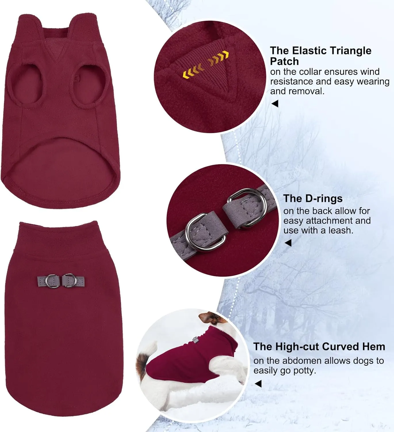 BEAUTYZOO Dog Fleece Vest Sweater Winter Jacket for Small and Medium Dogs with D-Ring Leash Cold Weather Coat Hoodie for XS S M Dogs Boy or Girls, Large