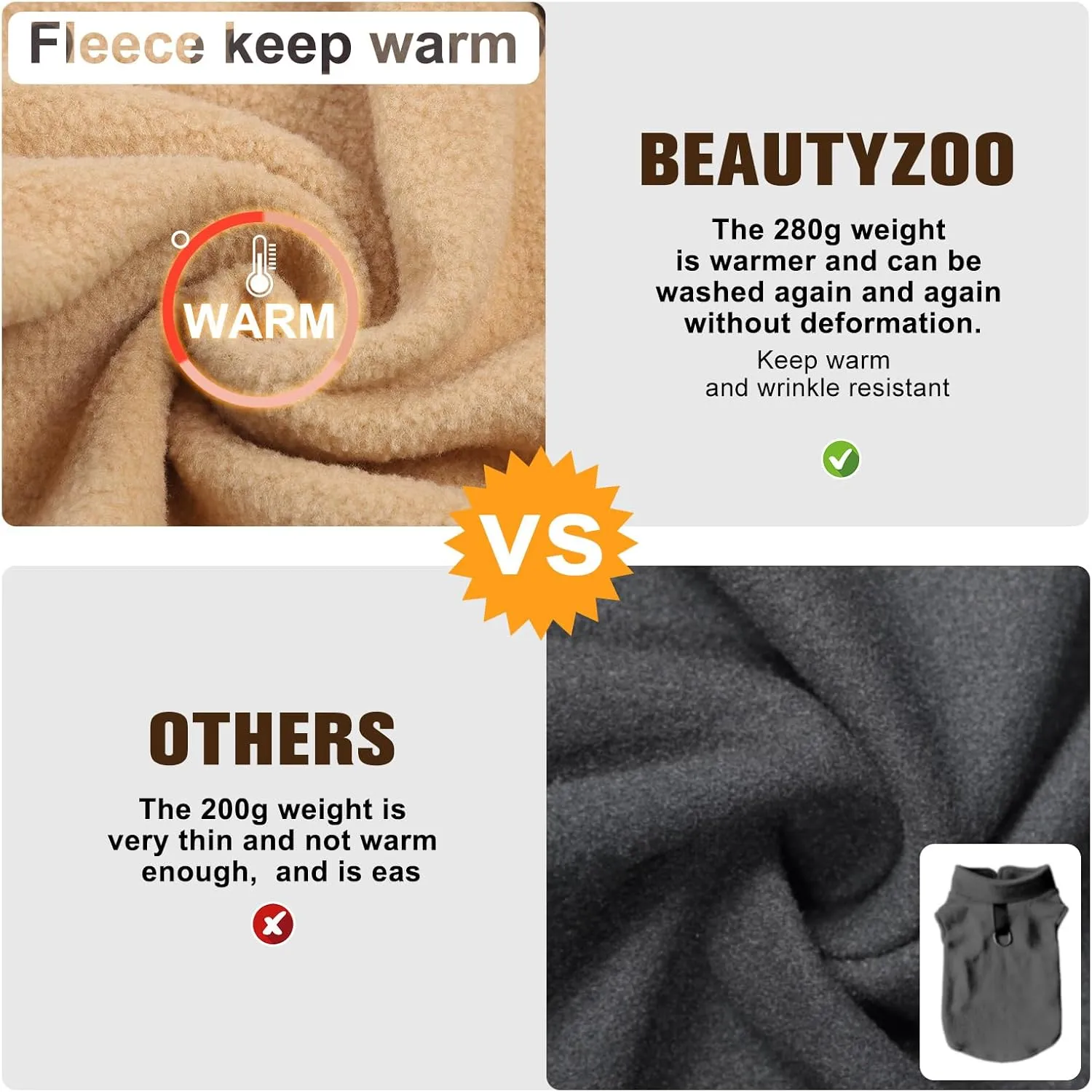 BEAUTYZOO Dog Fleece Vest Sweater Winter Jacket for Small and Medium Dogs with D-Ring Leash Cold Weather Coat Hoodie for XS S M Dogs Boy or Girls