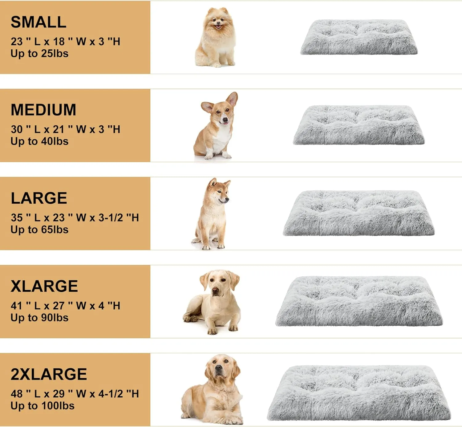 BFPETHOME Dog Beds for Large Dogs, Plush Dog Crate Bed Fluffy Cozy Kennel Pad for Sleeping &Ease Anxiety, Washable Pet Mats with Anti-Slip Bottom for Large Medium Dogs, Pet Bed Grey