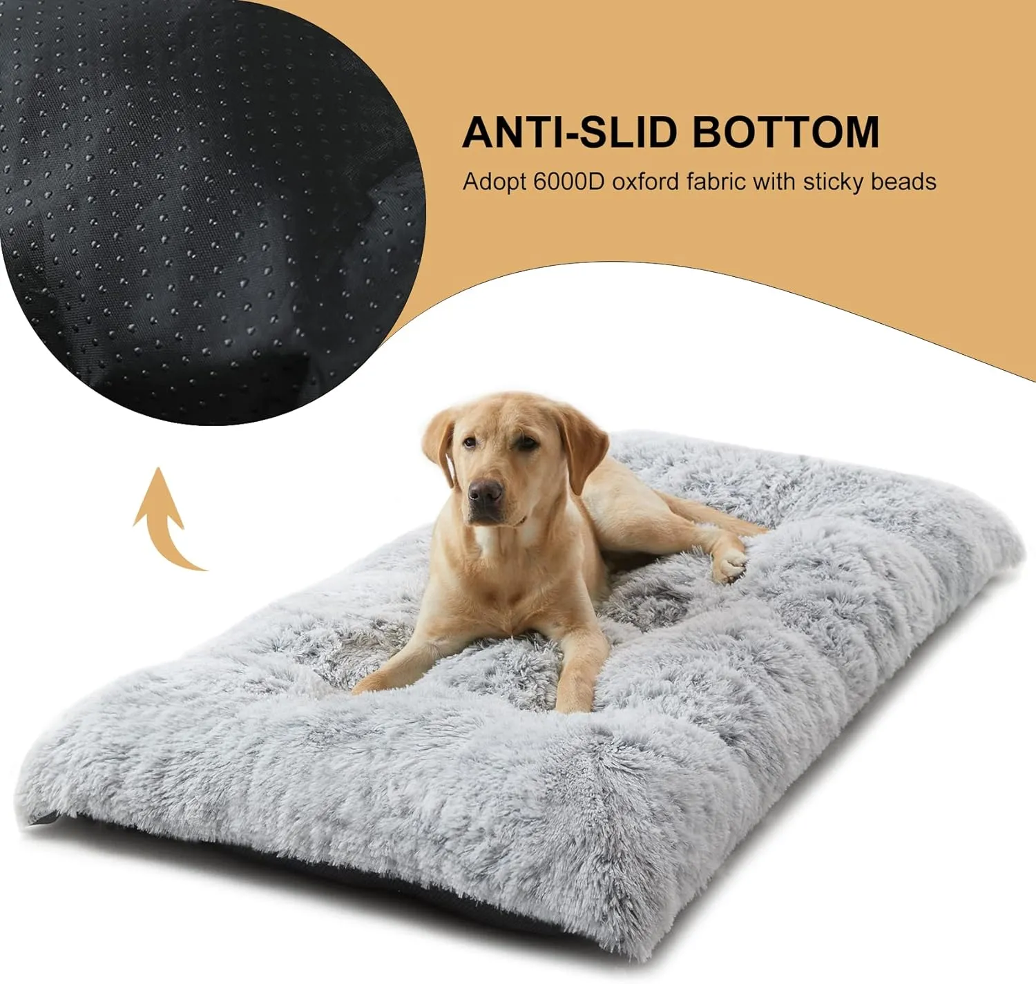 BFPETHOME Dog Beds for Large Dogs, Plush Dog Crate Bed Fluffy Cozy Kennel Pad for Sleeping &Ease Anxiety, Washable Pet Mats with Anti-Slip Bottom for Large Medium Dogs, Pet Bed Grey