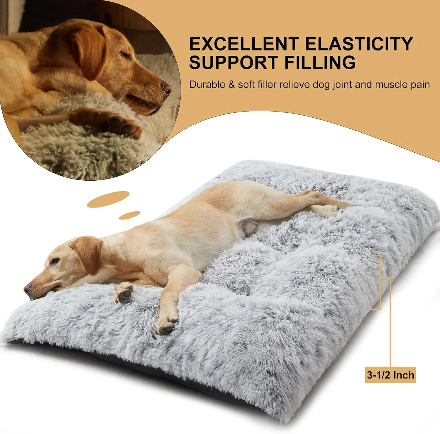BFPETHOME Dog Beds for Large Dogs, Plush Dog Crate Bed Fluffy Cozy Kennel Pad for Sleeping &Ease Anxiety, Washable Pet Mats with Anti-Slip Bottom for Large Medium Dogs, Pet Bed Grey
