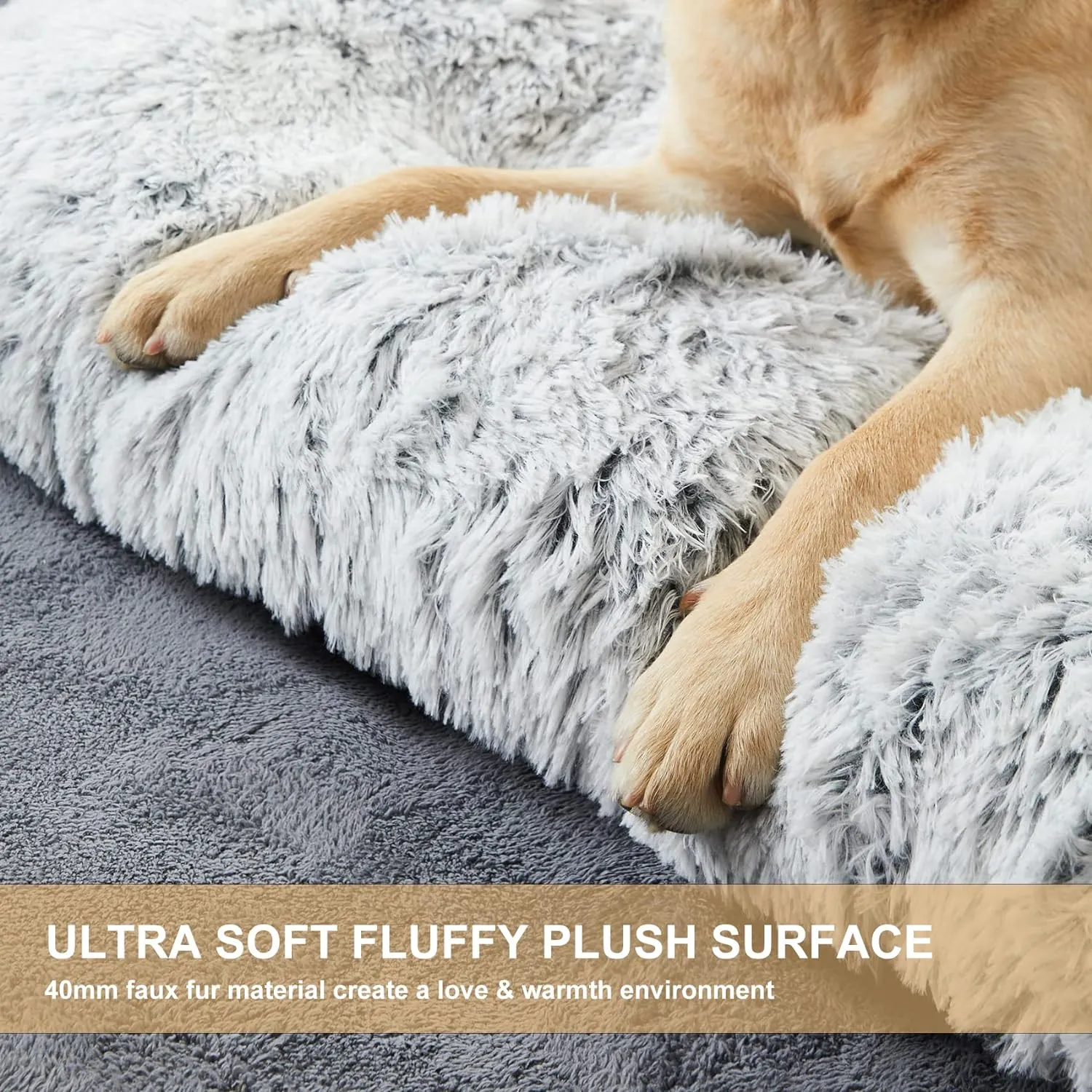 BFPETHOME Dog Beds for Large Dogs, Plush Dog Crate Bed Fluffy Cozy Kennel Pad for Sleeping &Ease Anxiety, Washable Pet Mats with Anti-Slip Bottom for Large Medium Dogs, Pet Bed Grey