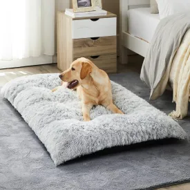 BFPETHOME Dog Beds for Large Dogs, Plush Dog Crate Bed Fluffy Cozy Kennel Pad for Sleeping &Ease Anxiety, Washable Pet Mats with Anti-Slip Bottom for Large Medium Dogs, Pet Bed Grey