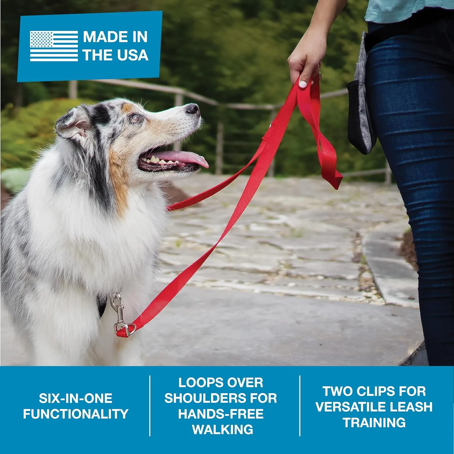 Blue-9 Multi-Function Hands Free Dog Leash, Double Attachment 6 Foot Adjustable Lead for Obedience, Running, and Agility Training, Made in The USA, Hot Pink, Small/Medium