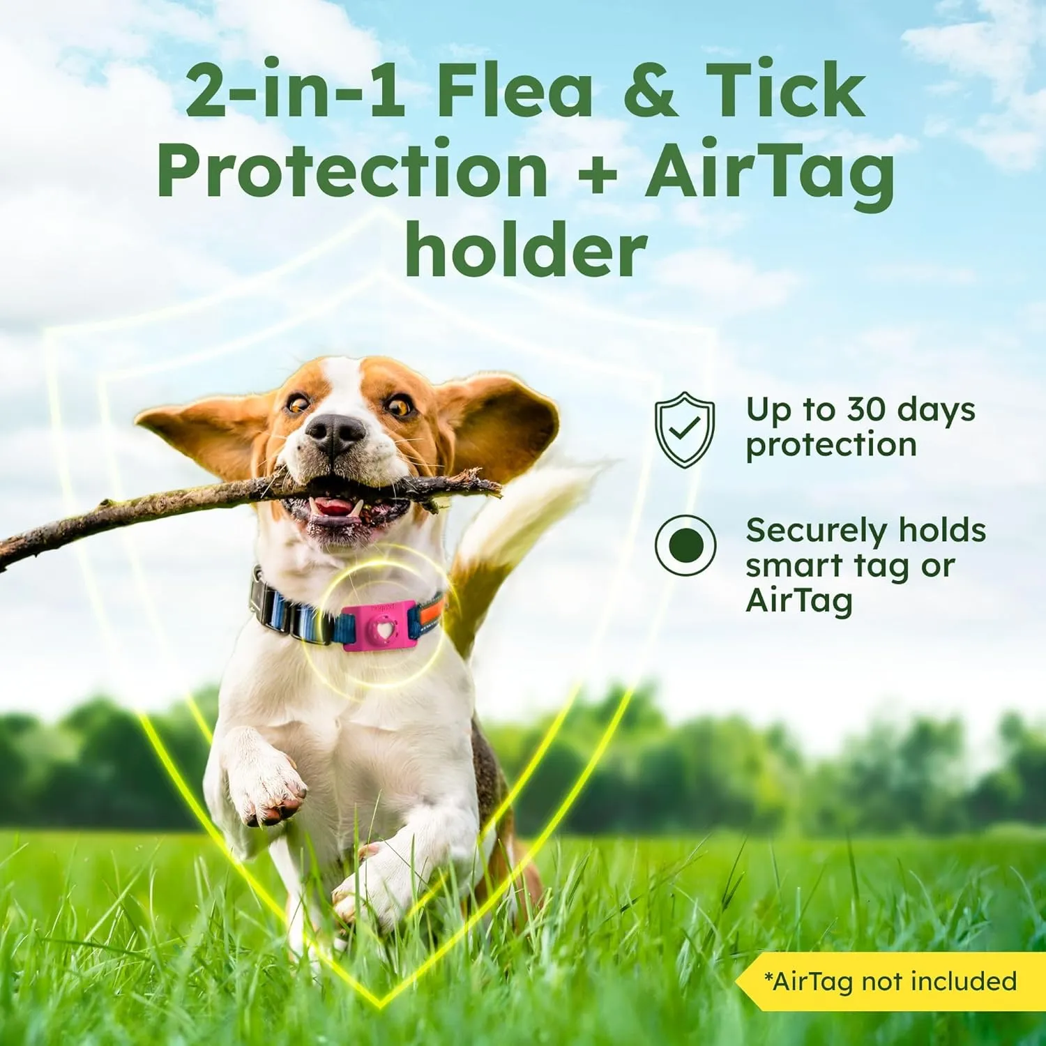 BugMD Paw Guardian Flea and Tick Prevention Pendant for Dogs & Cats with AirTag Holder | Plant-Powered Flea & Tick Control for Dog Collars & Cat Harnesses | Cat and Dog Tag with Air Tag Holder - Pink