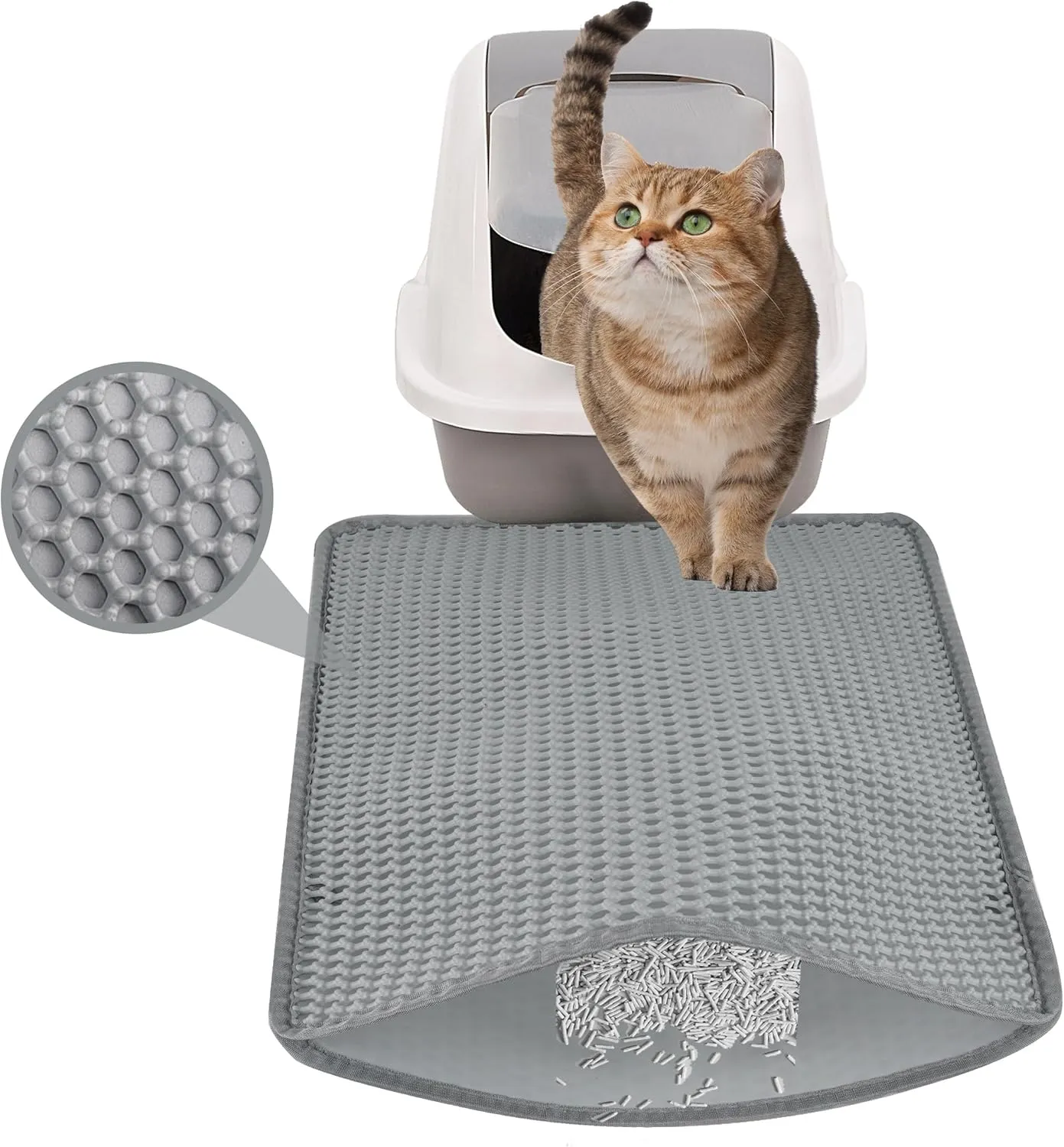 cat litter mat Gray(19" x 15"), Waterproof, Double layer, Odor-Free, Easy to clean