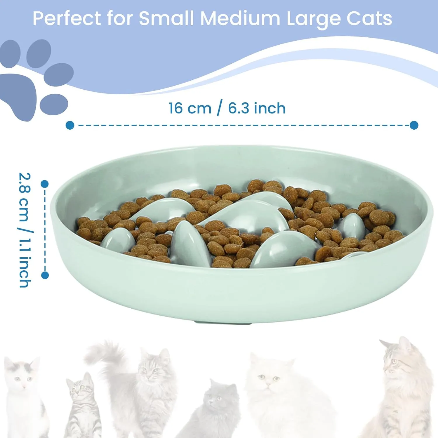 Cat Slow Feeder Bowl, Anti Gulping Healthy Eating Diet Pet Food Bowl, Non-Slip Whale Shape Design and Raised Rim Spill Proof Slow Bowl for Kitten (Green)