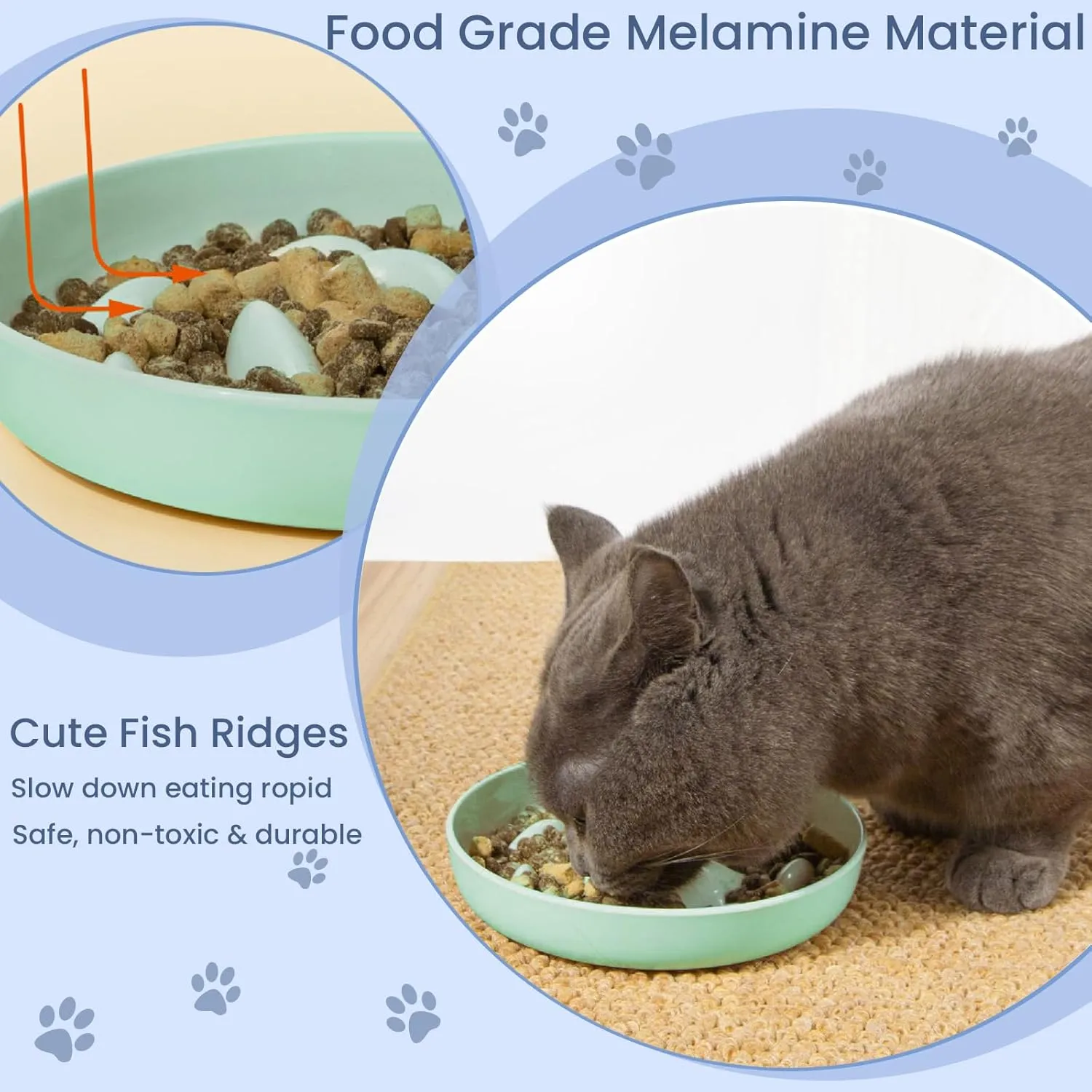 Cat Slow Feeder Bowl, Anti Gulping Healthy Eating Diet Pet Food Bowl, Non-Slip Whale Shape Design and Raised Rim Spill Proof Slow Bowl for Kitten (Green)