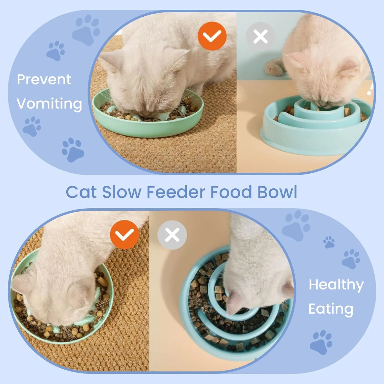 Cat Slow Feeder Bowl, Anti Gulping Healthy Eating Diet Pet Food Bowl, Non-Slip Whale Shape Design and Raised Rim Spill Proof Slow Bowl for Kitten (Green)