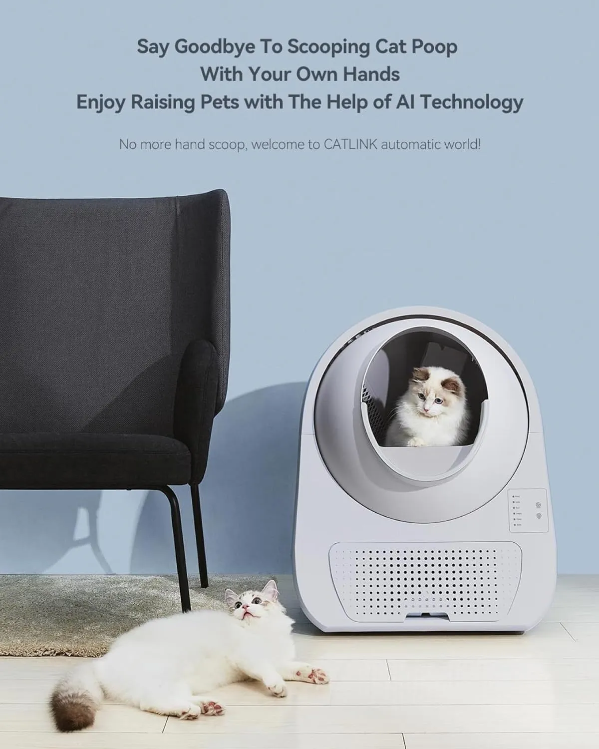 CATLINK Self-Cleaning Litter Box for Multiple Cats  Large Capacity, Double Odor Control, Supports Pets 3.522 lbs (Young Version)
