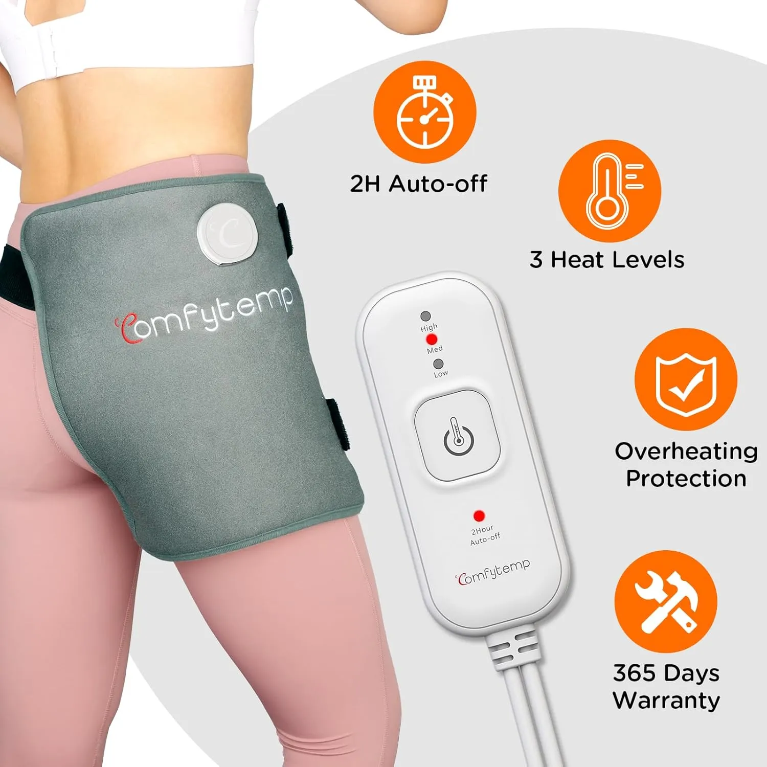 Comfytemp Hip Heating Pad for Hip/Sciatica Pain Relief, FSA HSA Eligible Hip Brace, Fathers Day Dad Gifts Birthday Gift for Mom, Lower Back/Thigh/Buttock Electric Heat Pad, Hot Physical Therapy(L/XL)