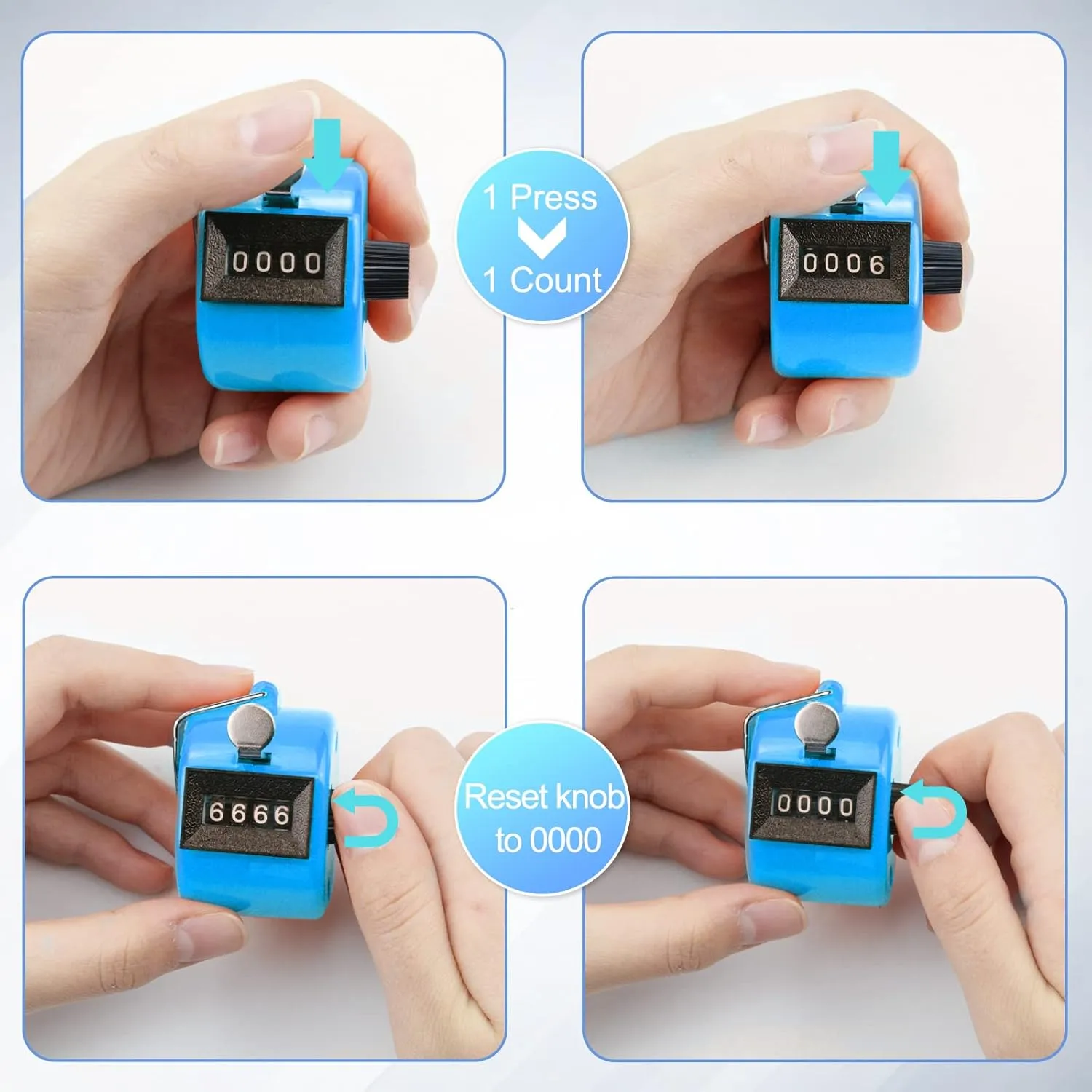 Counter Clicker 4-Digit Number Clicker Counter with Nylon Lanyard Mechanical Hand Tally Counter Pitch Counter Count Clicker for Coaching Knitting Golf School Sports Events Office