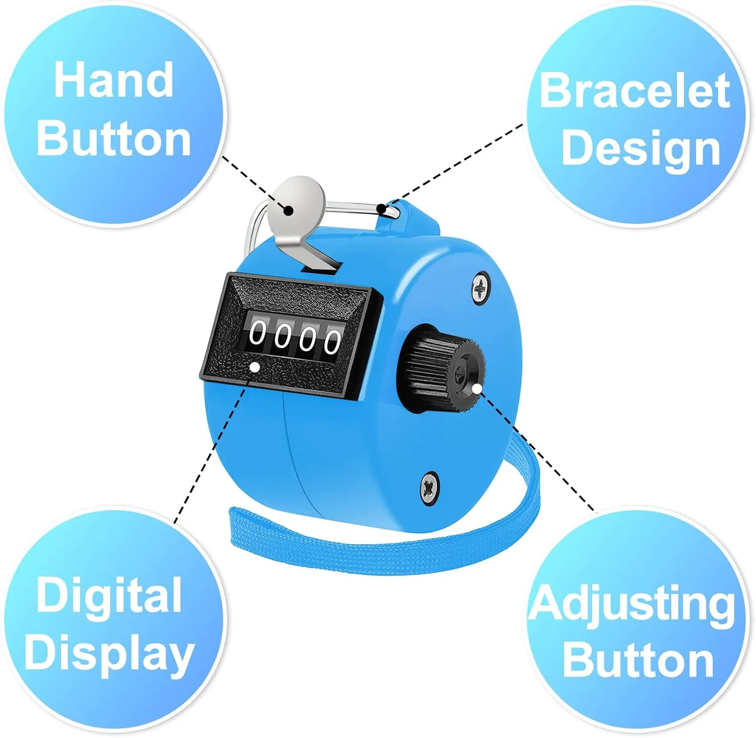 Counter Clicker 4-Digit Number Clicker Counter with Nylon Lanyard Mechanical Hand Tally Counter Pitch Counter Count Clicker for Coaching Knitting Golf School Sports Events Office