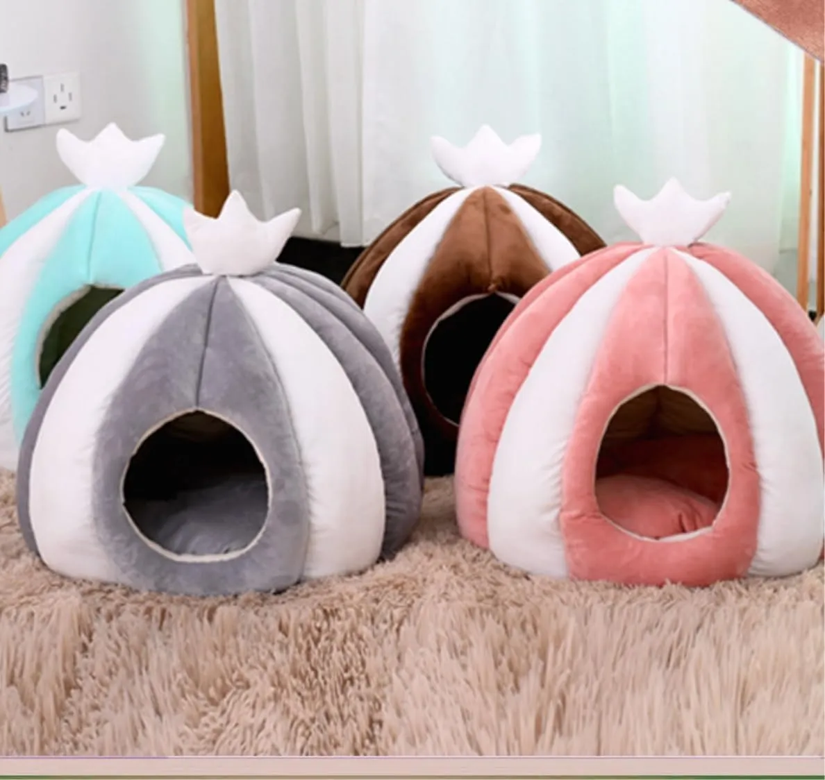 Dog Beds Cat Bed Cushion Pet Bed Pet Tent Cave Bed Printing Cat House Bed Cat Nest Self-Warming Comfortable Triangle Dog Bed Sofa Beds Calming Pet Bed
