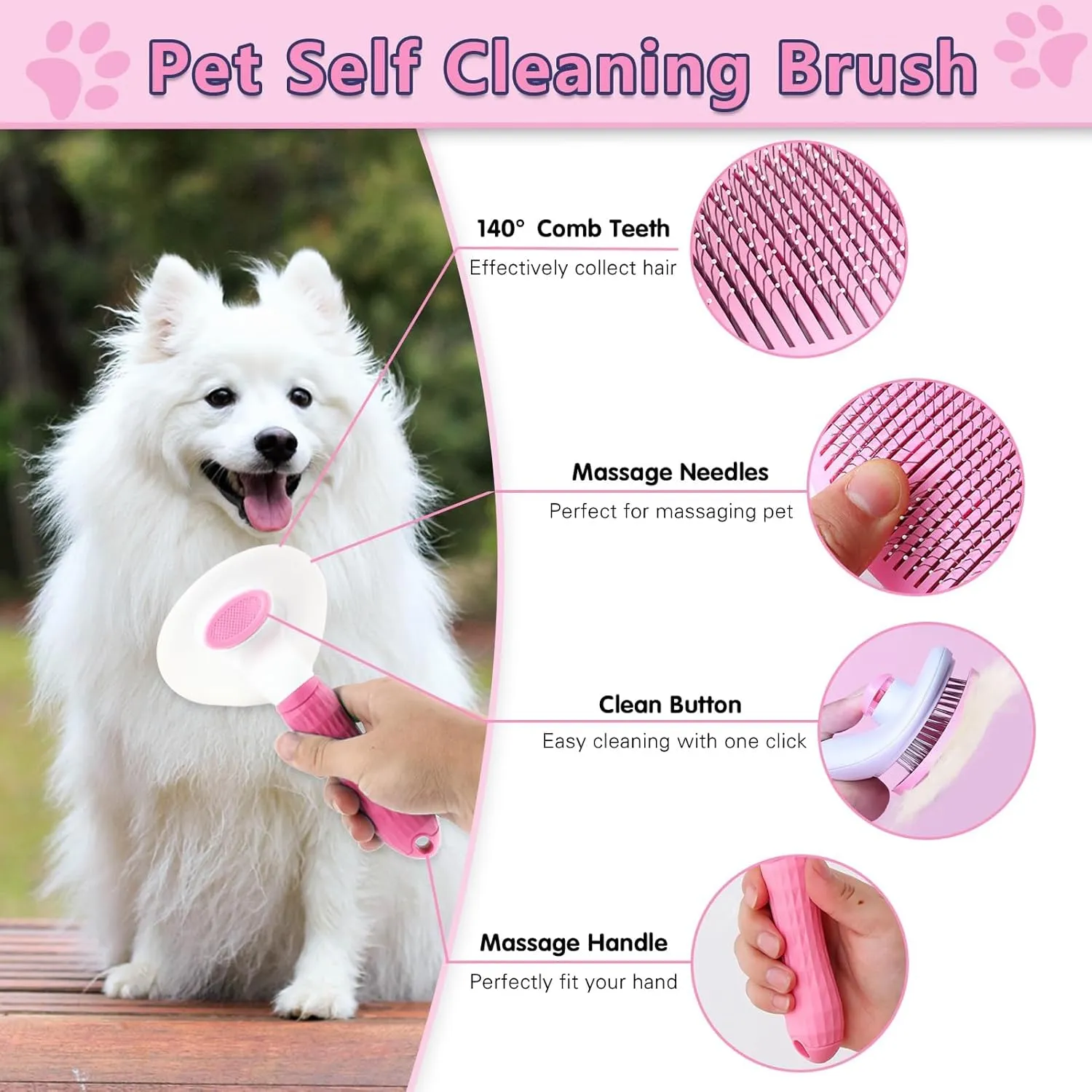 Dog Brush Dog Grooming Kit 6PCS Dog Brush for Shedding-Dog Brushes for Grooming, Dematting Comb for Dogs, Cat & Dog Nail Clipper with Nail File, Flea Comb, Dog Bath Brush-Pink