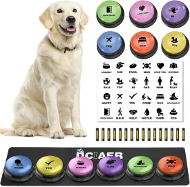 Dog Buttons for Communication, 6 PCS Dog Talking Button Set,30 Seconds Recordable Pet Training Buzzerwith Training Manual Book 12 AAA Batteries 24 Scene Modes   1 Dog Button Mat
