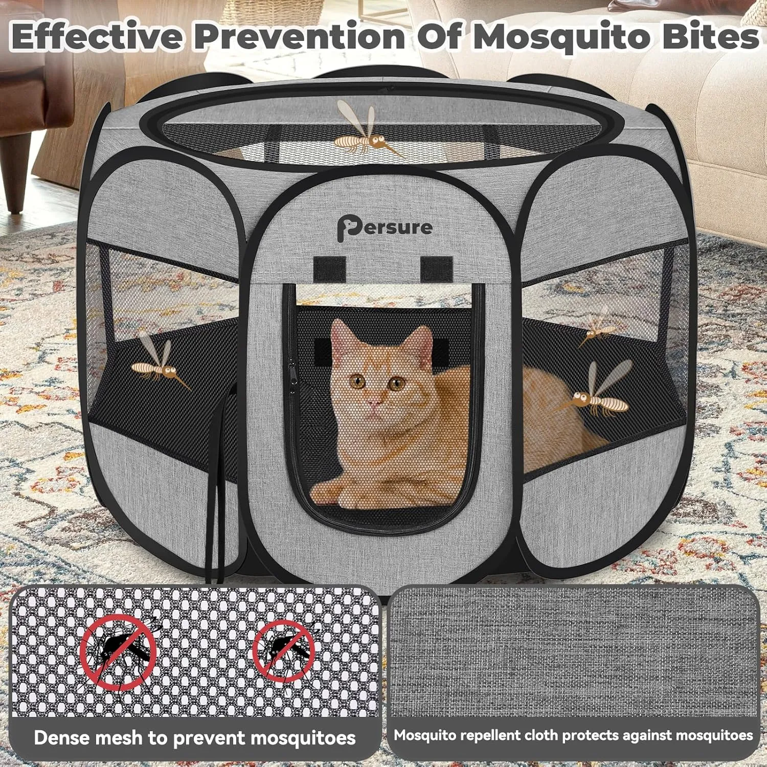 Dog Cat Playpen Indoor Outdoor for Puppy Pet Dog Cat Recovery After Surgery, Dogs Tent Crates Cage Indoor/Outdoor, Portable Pop Up Dog Kennel with Carrying Case for Travel (Premium Grey, Small)