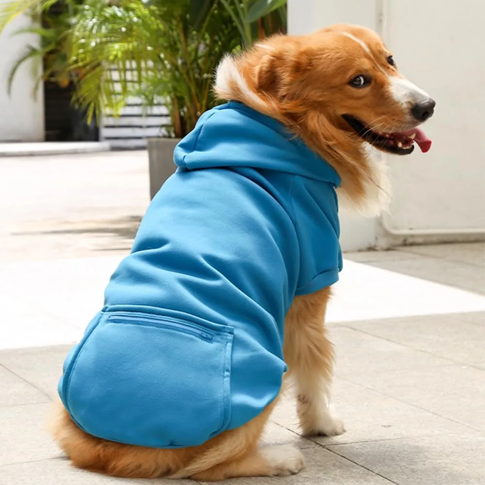 Dog Hoodie for Small Medium Large Dogs,Fleece Hoodie for Dogs with Zipper Pocket,Fall Winter Warm Cat Puppy Sweatshirts(Blue,3XL)