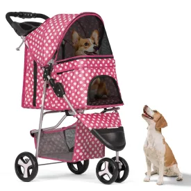 Dog Stroller Pet Stroller - 3-Wheel Foldable Jogger with Storage Basket, Cup Holders & Safety Brakes, CAAP-DGS-A78-PKD