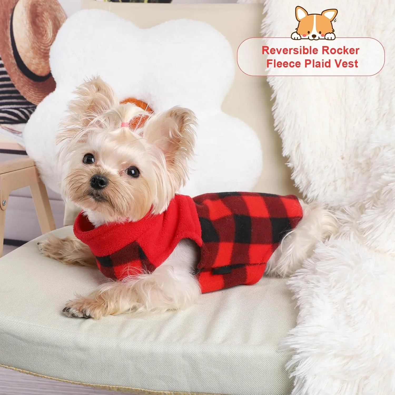 Dog Sweaters for Small Dogs Boy Girl, Plaid New Year Dog Sweater Fleece Dog Clothes Vest, Stretchy XSmall Dog Sweater Pet Clothes, Chihuahua Teacup Puppy Clothes