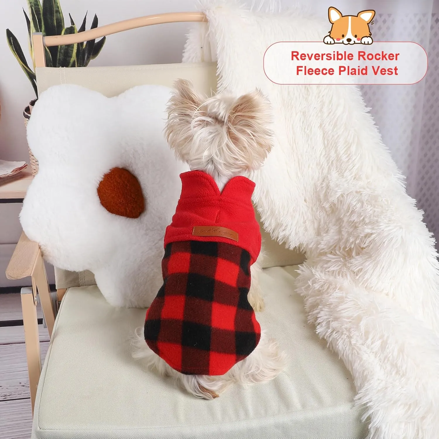 Dog Sweaters for Small Dogs Boy Girl, Plaid New Year Dog Sweater Fleece Dog Clothes Vest, Stretchy XSmall Dog Sweater Pet Clothes, Chihuahua Teacup Puppy Clothes