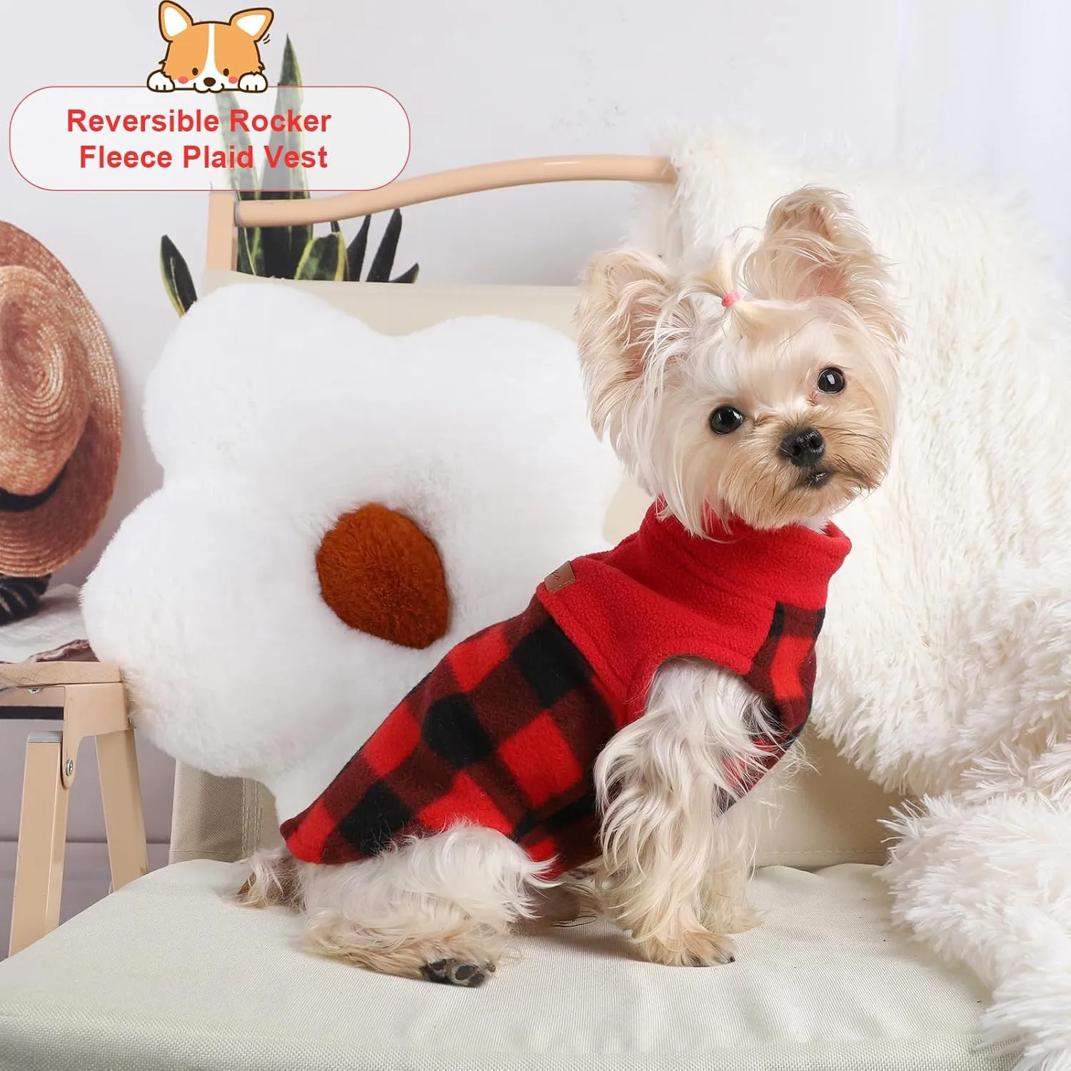 Dog Sweaters for Small Dogs Boy Girl, Plaid New Year Dog Sweater Fleece Dog Clothes Vest, Stretchy XSmall Dog Sweater Pet Clothes, Chihuahua Teacup Puppy Clothes