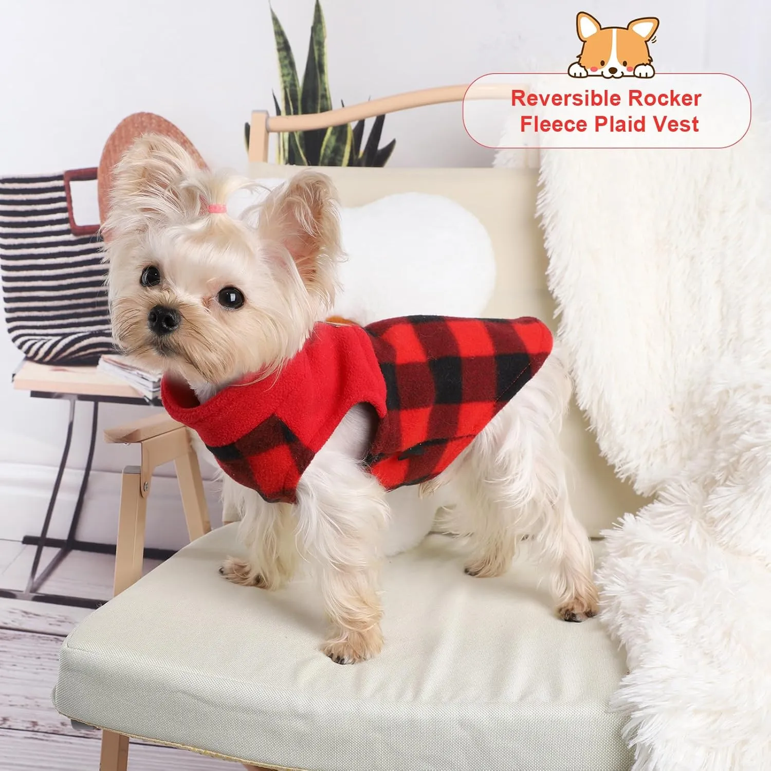 Dog Sweaters for Small Dogs Boy Girl, Plaid New Year Dog Sweater Fleece Dog Clothes Vest, Stretchy XSmall Dog Sweater Pet Clothes, Chihuahua Teacup Puppy Clothes