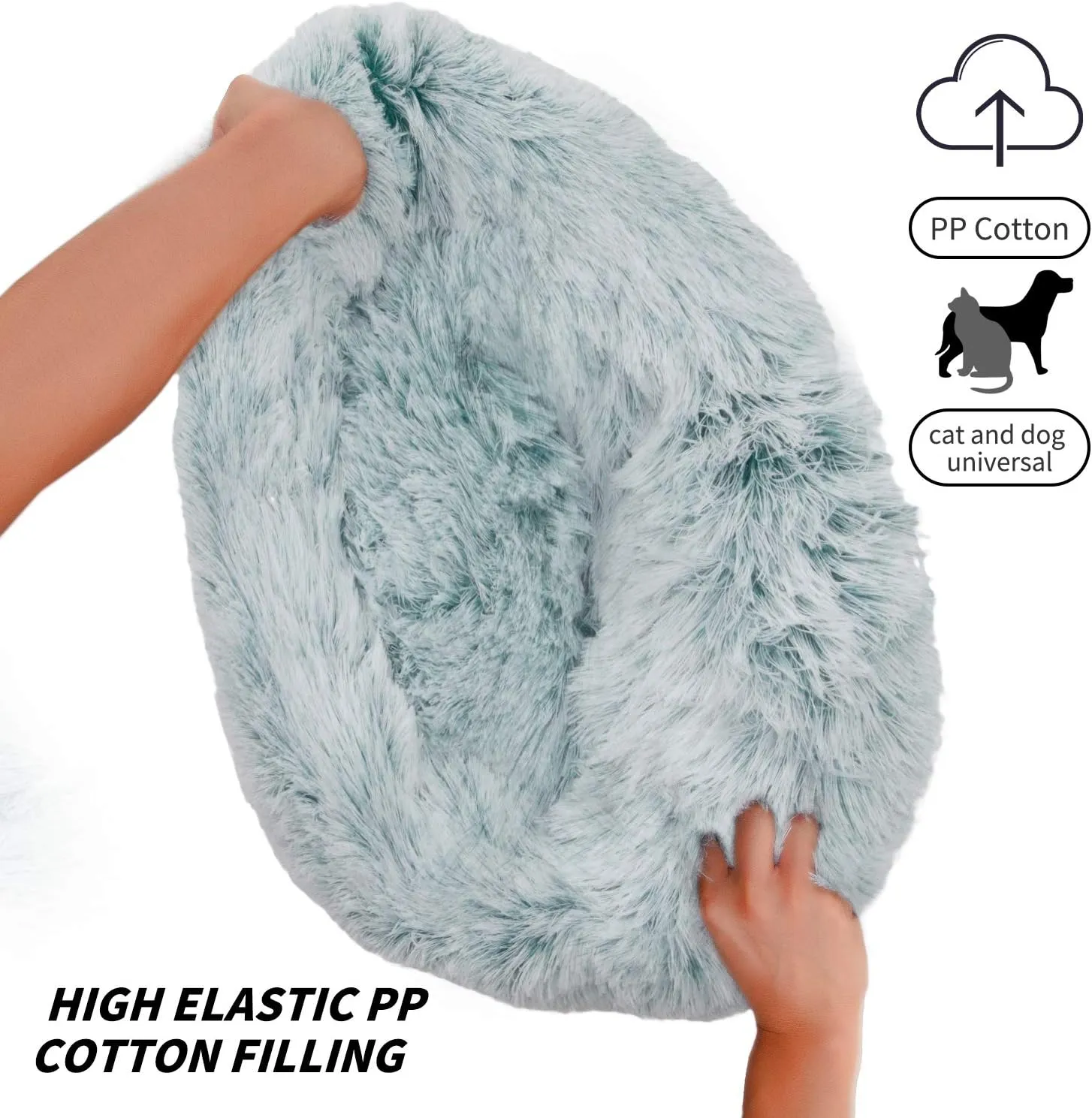 Donut Cat Bed-Pet Calming Bed,Deep Sleeping Luxury Shag Fuax Fur Donut Cuddler for Puppy Small Dog Bed,Self Warming Indoor Round Pillow Cuddler (24"*24", Green)