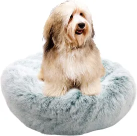 Donut Cat Bed-Pet Calming Bed,Deep Sleeping Luxury Shag Fuax Fur Donut Cuddler for Puppy Small Dog Bed,Self Warming Indoor Round Pillow Cuddler (24"*24", Green)