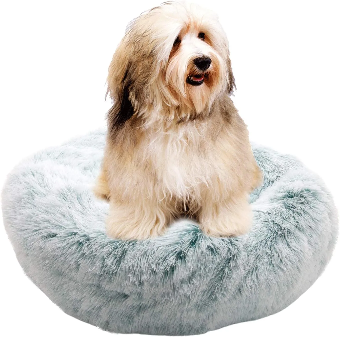 Donut Cat Bed-Pet Calming Bed,Deep Sleeping Luxury Shag Fuax Fur Donut Cuddler for Puppy Small Dog Bed,Self Warming Indoor Round Pillow Cuddler (24"*24", Green)