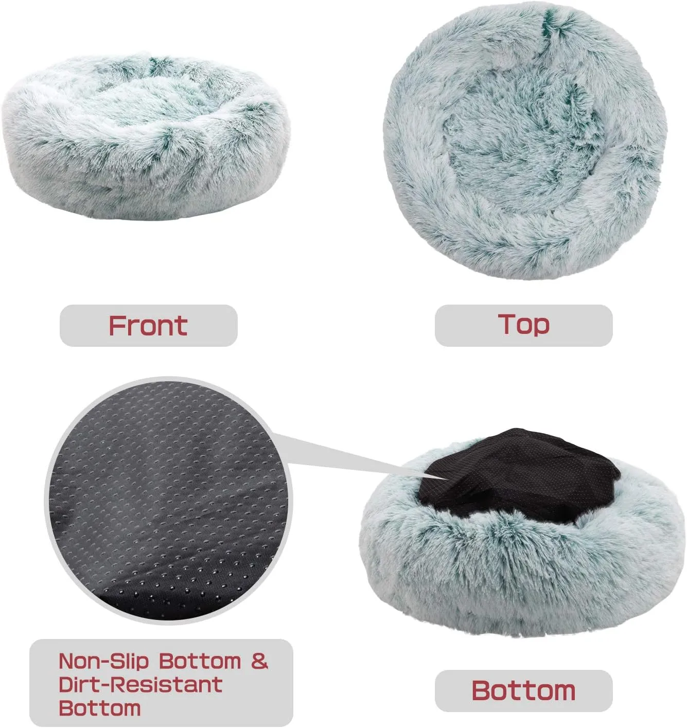 Donut Cat Bed-Pet Calming Bed,Deep Sleeping Luxury Shag Fuax Fur Donut Cuddler for Puppy Small Dog Bed,Self Warming Indoor Round Pillow Cuddler (24"*24", Green)