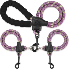 Double Dog Leash, Dual Dog Leash, 360 Swivel No Tangle Walking Training Two Dog Leash, Comfortable Shock Absorbing Climbing Reflective Leash for Small Medium and Large Dogs