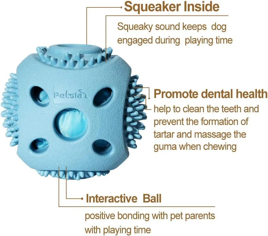 Durable Squeaky Dog Balls for Small Medium Dogs and Puppies - Rubber Balls for Moderate Chewers Play Fetch and Promotes Dental Health Blue