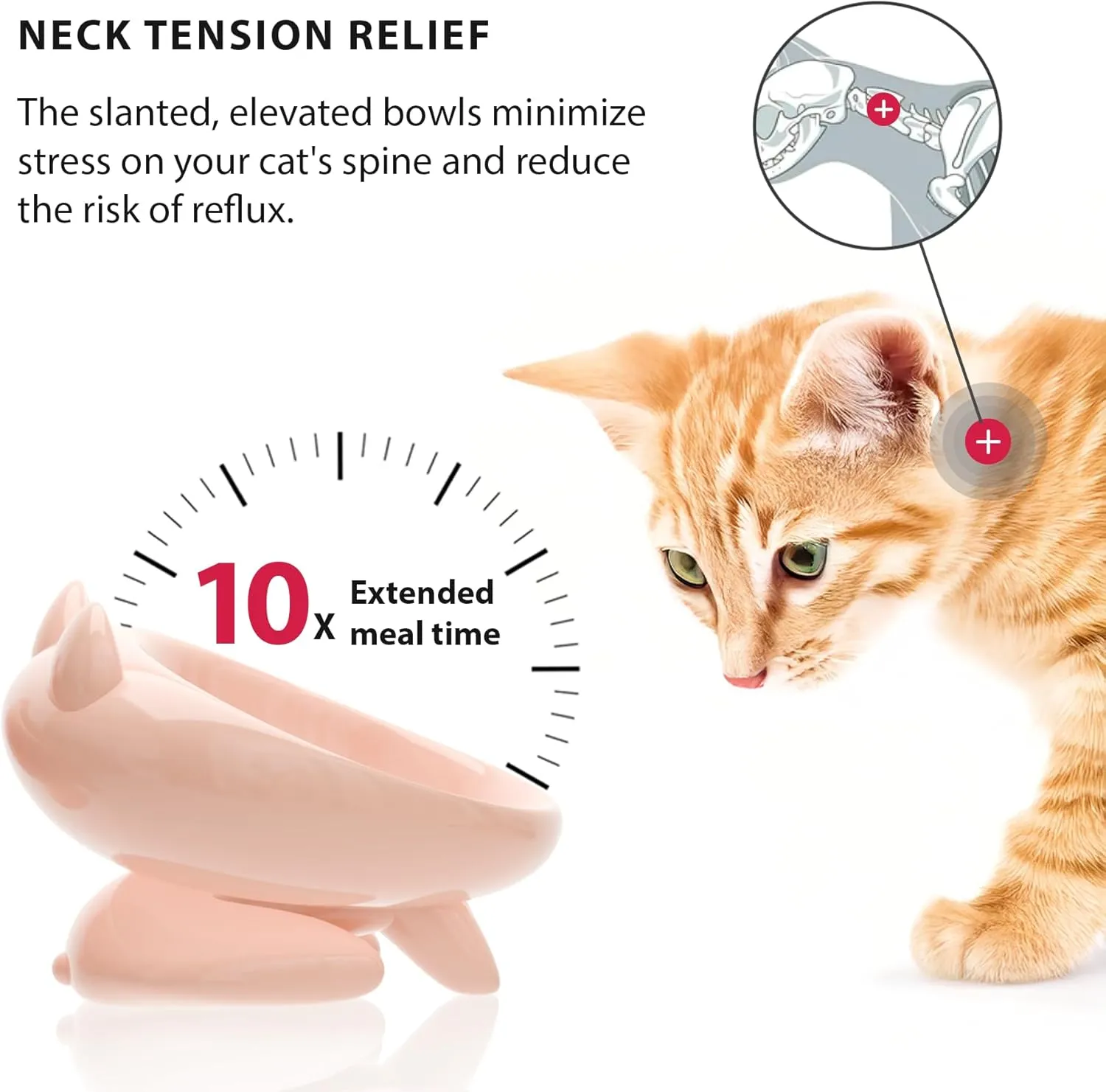 Elevated Slow Feeder Cat Bowls, Anti-Vomiting Cat Food Tilted Bowl with Non-Slip Mat, Whisker Friendly Food Dish Bowls are Custom-Designed for Senior Cats and Small Dogs (Pink)